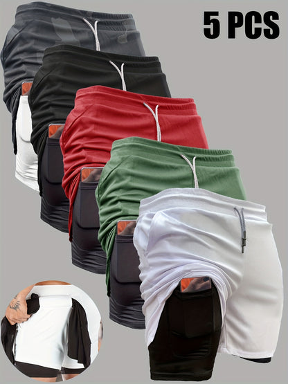 Elias - 5pcs Set Training Shorts with 2-in-1 Double Layer and Inner Pocket for Men