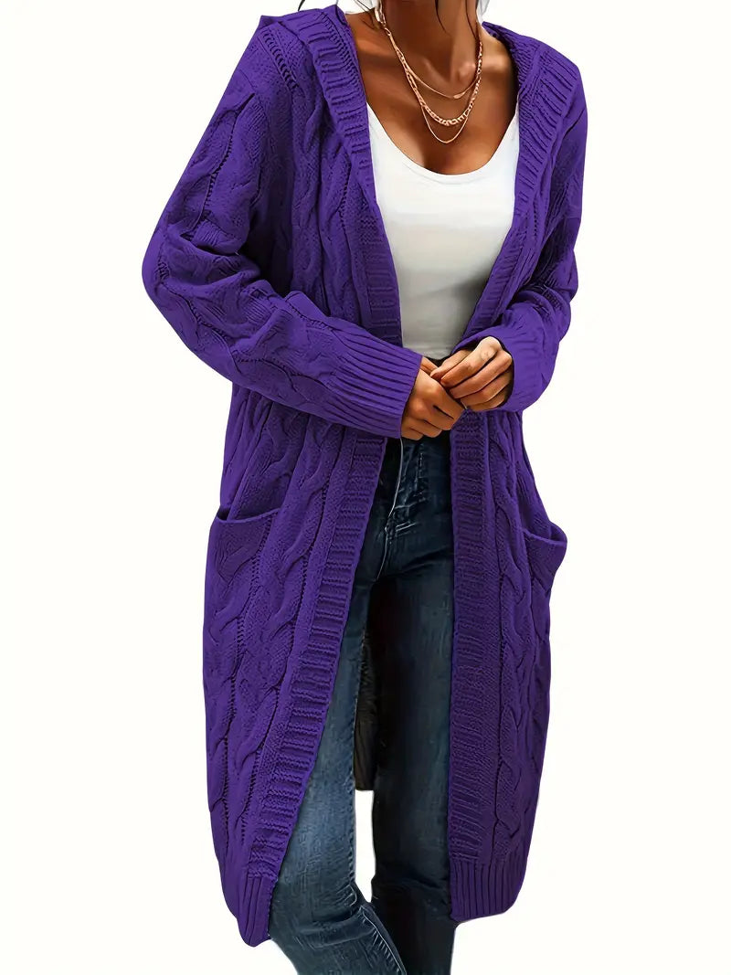 Isabella - Mid Length Knitted Cardigan with Hooded and Open Front for Women