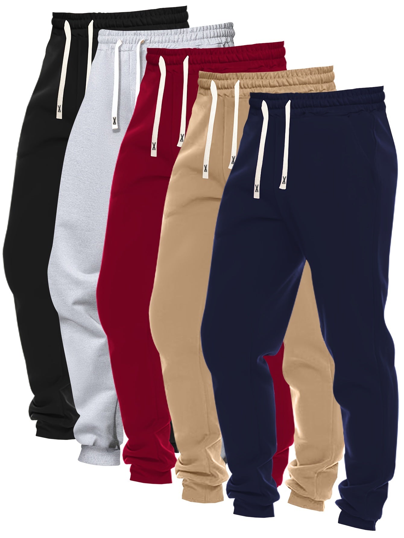 Dennis - 5pcs Set Solid Color Jogging Pants with Regular Fit and Pockets for Men