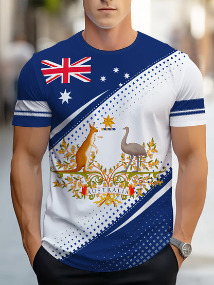 Charles - Casual T-Shirt with Flag & Kangaroos Graphic Print for Men