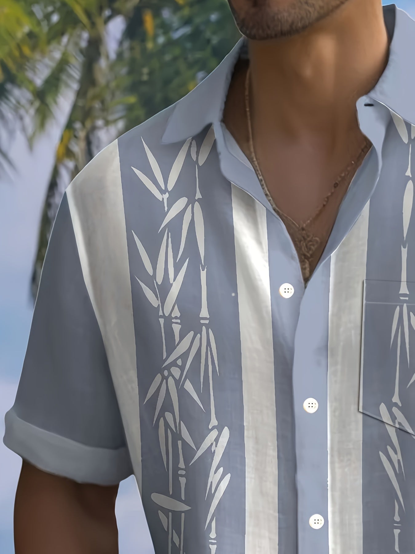 Ronald - Button Up Summer Shirt with Bamboo Print Short for Men