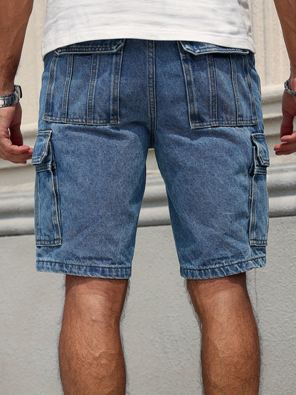 Fernando - Casual Loose Fit Denim Shorts with Knee-Length Jorts and Pockets for Men