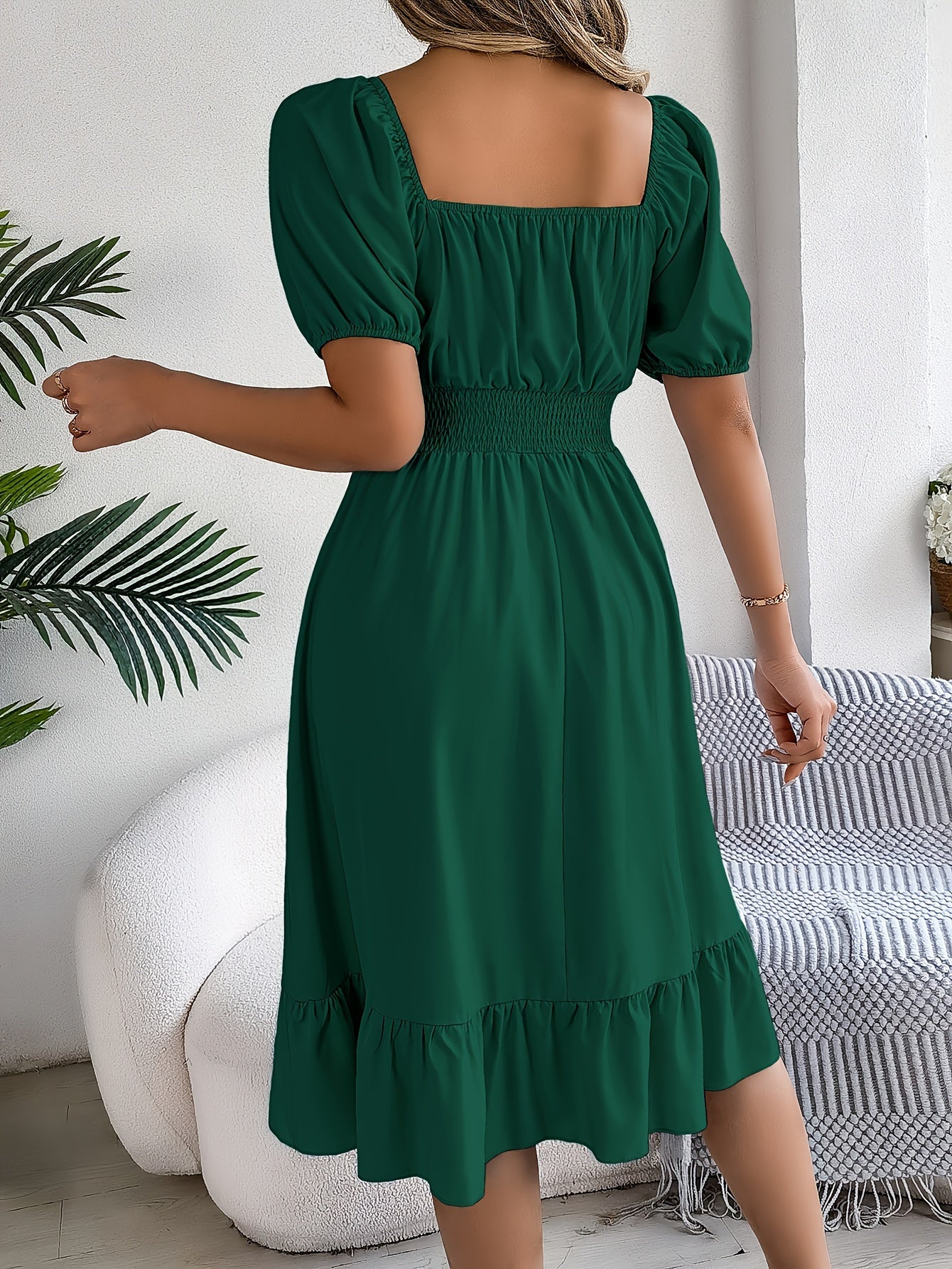 Lovilia - Puff Sleeve Dress with Ruched Bust and Ruffle Hem for Women