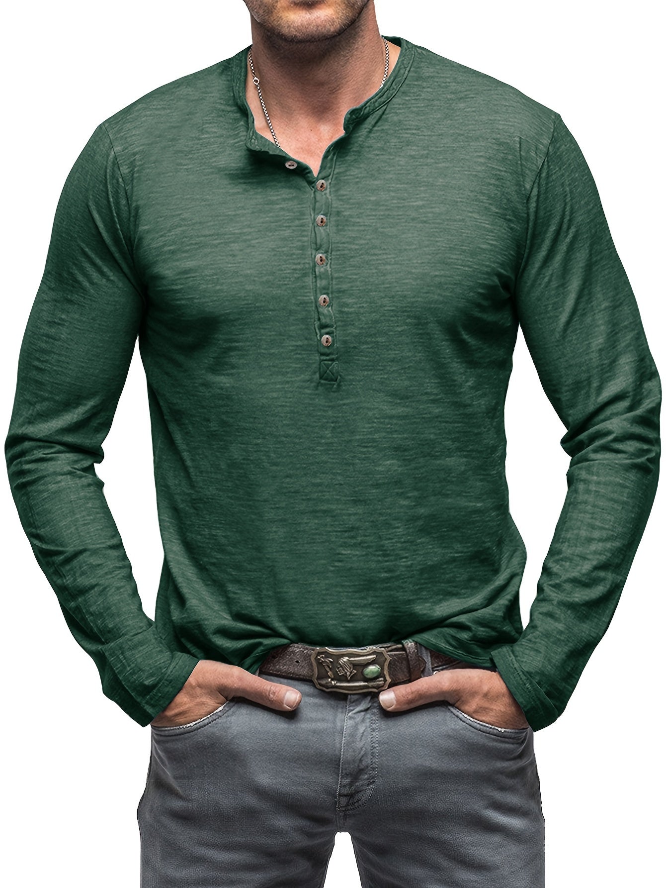 Chris – Men's Cotton Long Sleeve Henley Shirt