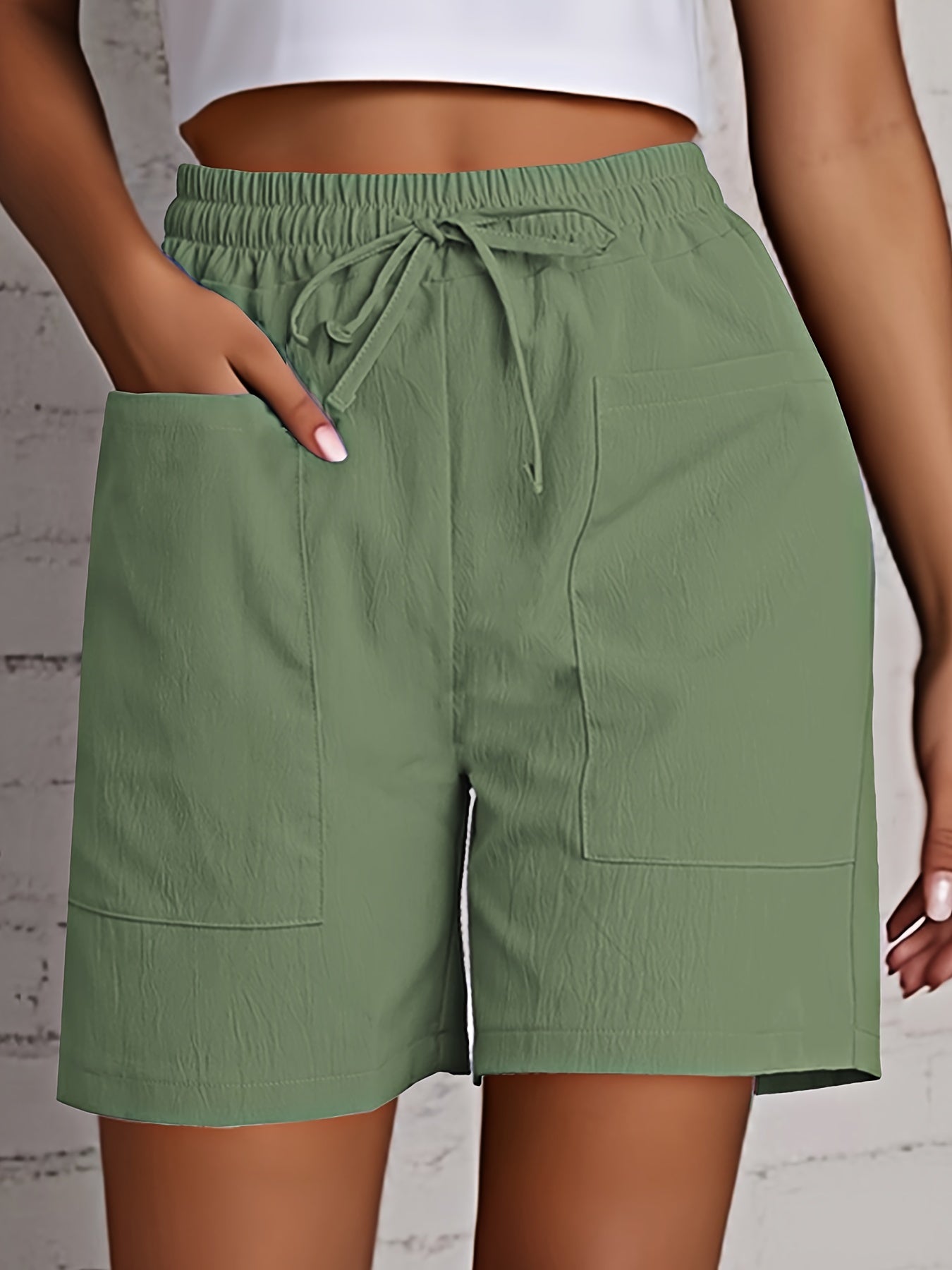 Chelsea - Elastic Waist and Patched Pockets Shorts for Women