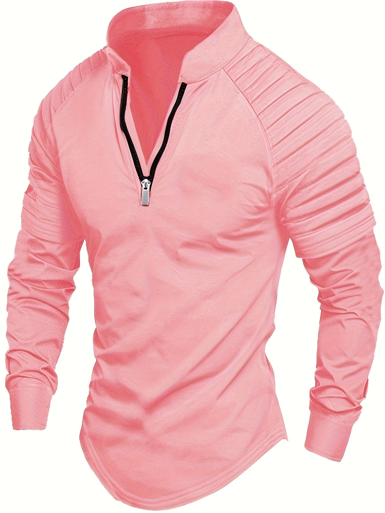 Roy – Men's Long Sleeve Golf Shirt with Stand Collar and Half Zip