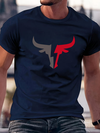 Lincoln - Casual Short Sleeve Crew Neck T-Shirt with Bull Graphic Print for Men