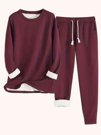 Arden-Crew Neck Long Sleeve Sweatshirt & Drawstring Pants Outfit for Women