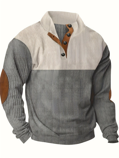 Aaron – Men's Henley Shirt with Contrast Patchwork