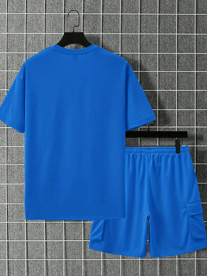 Lucas - Outfit Set with Loose Crew Neck Short Sleeve T-Shirt and Drawstring Shorts with Multi Pockets for Men