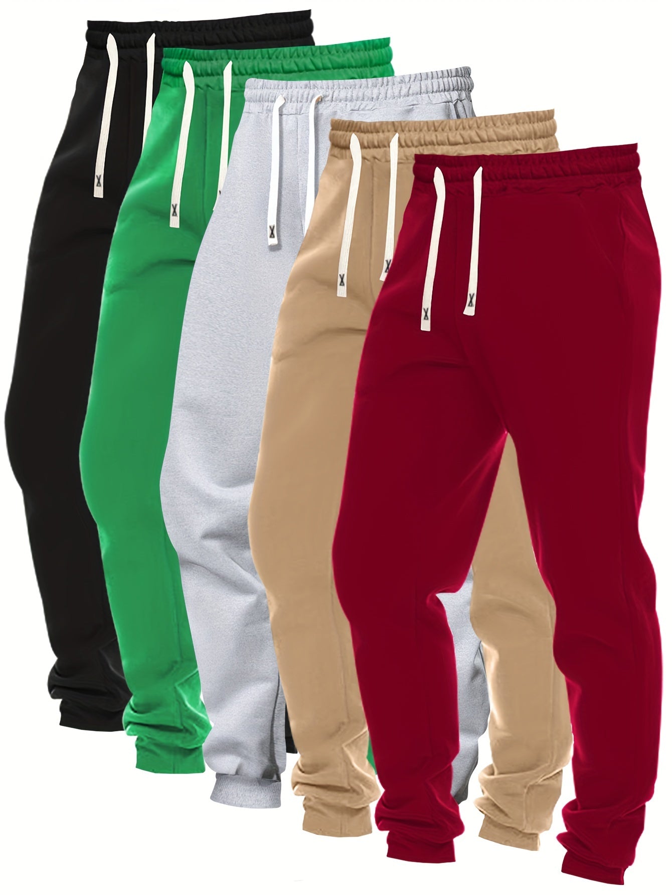 Dennis - 5pcs Set Solid Color Jogging Pants with Regular Fit and Pockets for Men