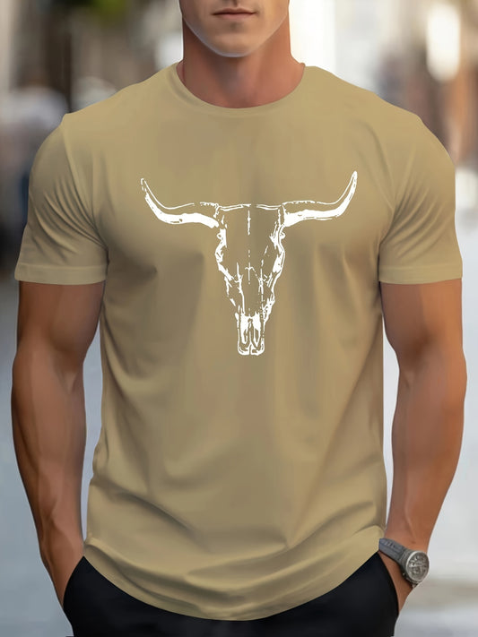 Lucas - Casual T Shirt with Bull Skull Print for Men