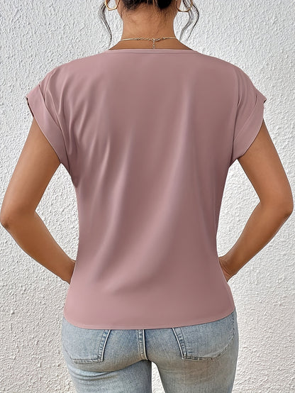 Avery - Casual V Neck Blouse with Cap Sleeve for Women