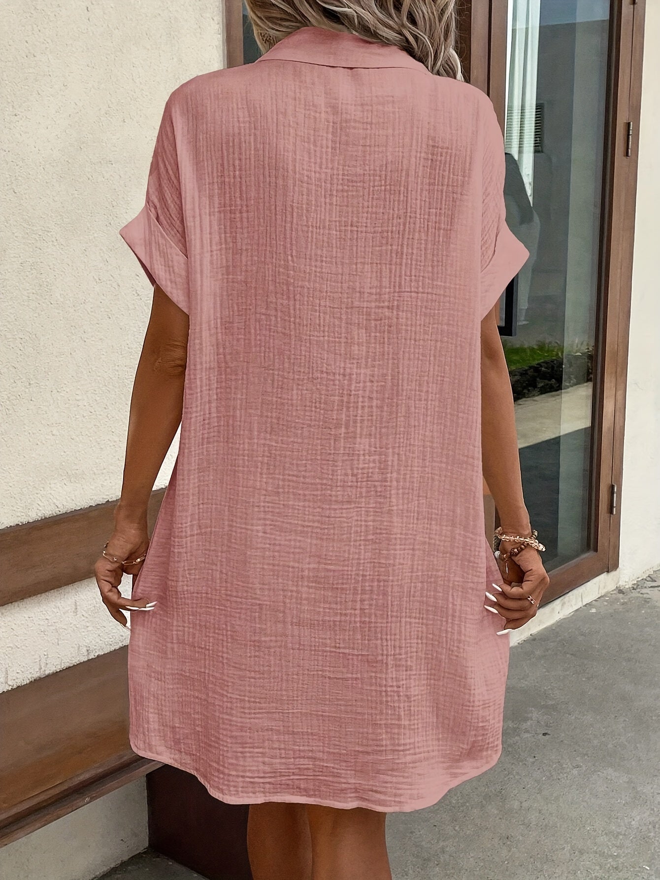 Frances - Button Front Shirt Dress with Pockets for Women