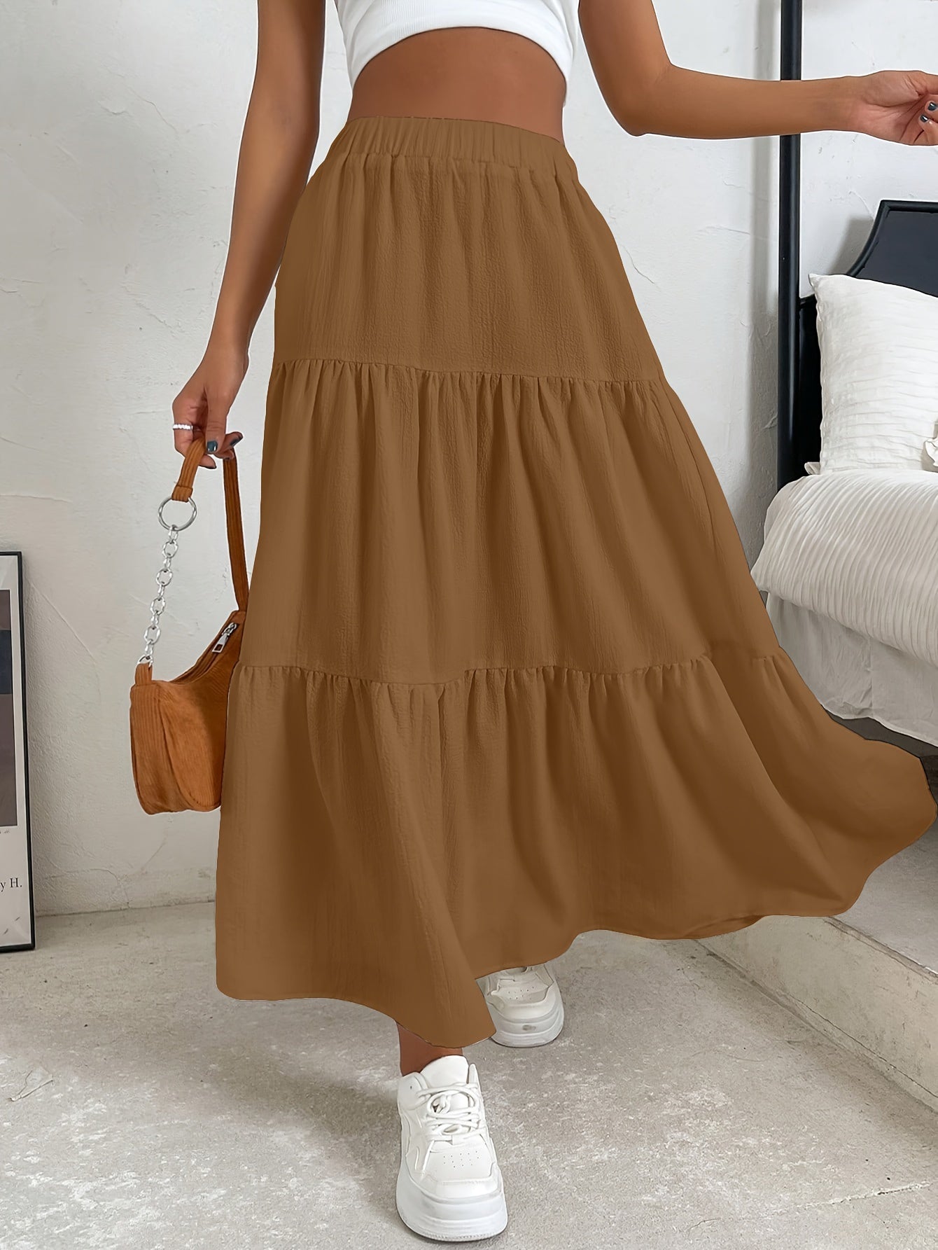 Georgia - Elegant High Waist Ankle Length Skirt with Ruched Hem for Women