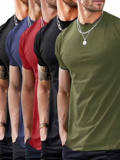 Charles - 5pcs Casual T-shirt Set with Stretch and Round Neck for Men