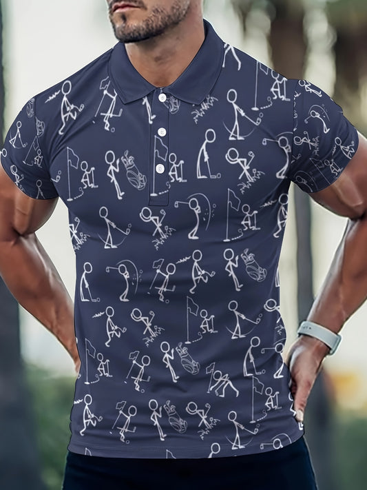 Roger - Casual Polo Shirt with Stick Man Graphic Print for Men