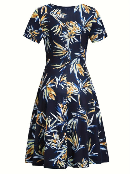 Brianna - Elegant Summer Dress with Floral Print and Ring Linked A-Line for Women