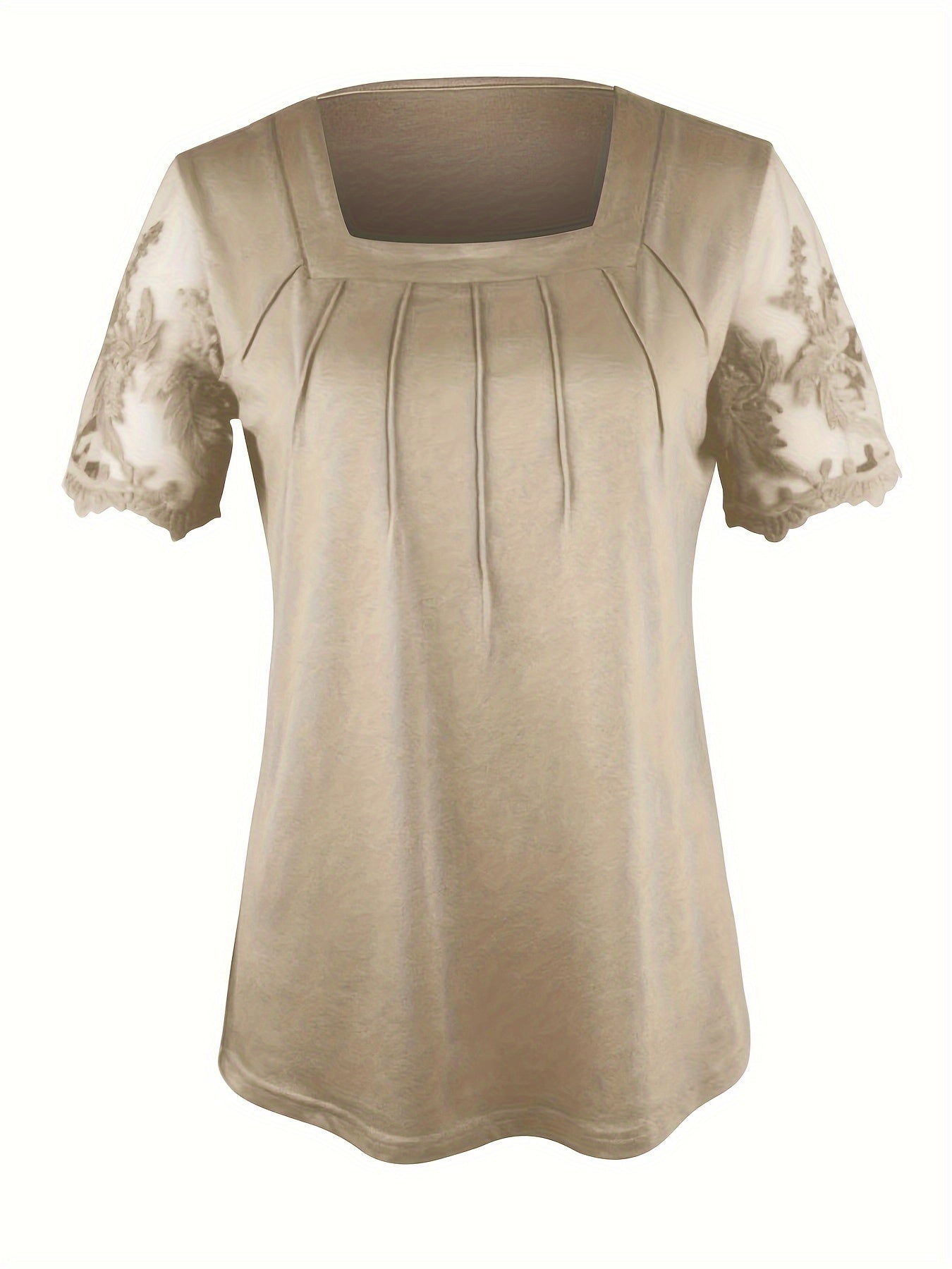 Fiona - Contrast Lace Square Neck Blouse with Short Sleeve for Women