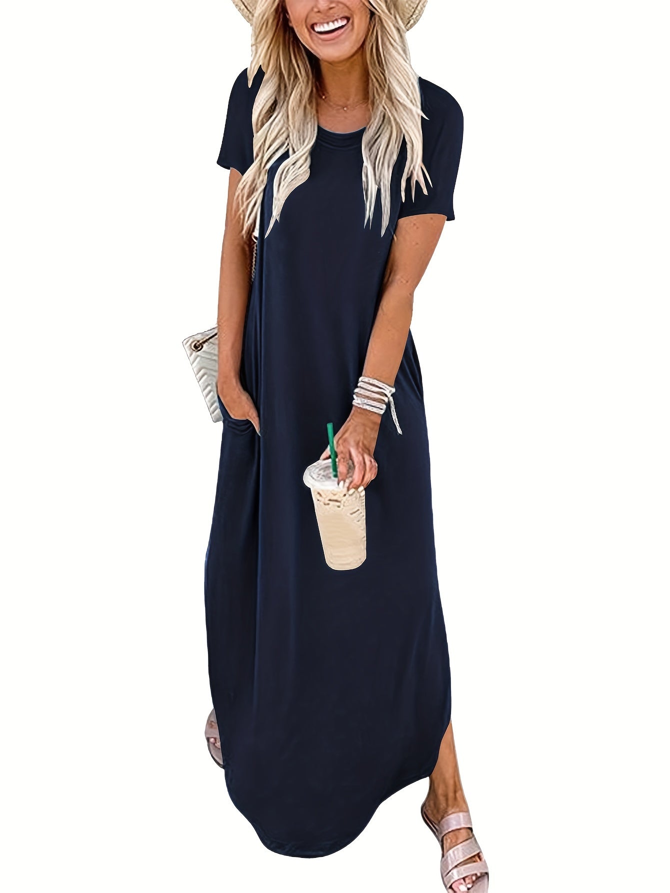 Riley - Maxi Dress with Loose Fit and Curved Hem for Women