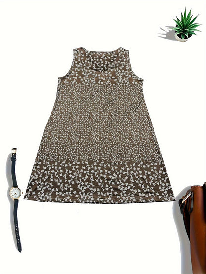 Matilda - Vintage Sleeveless Dress with Allover Print and V-neck for Women