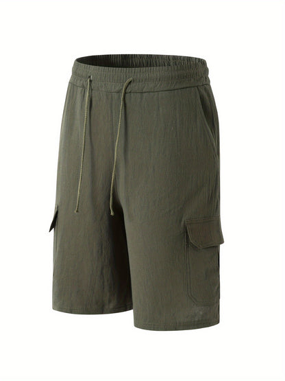 Jacob - Linen Cargo Shorts with Multi-pocket and Waist Drawstring for Men