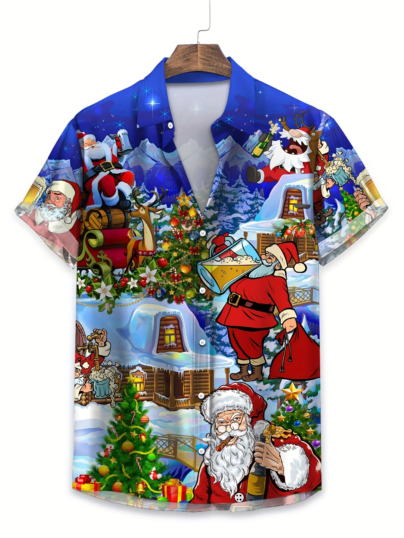 Eddie – Festive Santa Claus Beer-Themed Casual Shirt