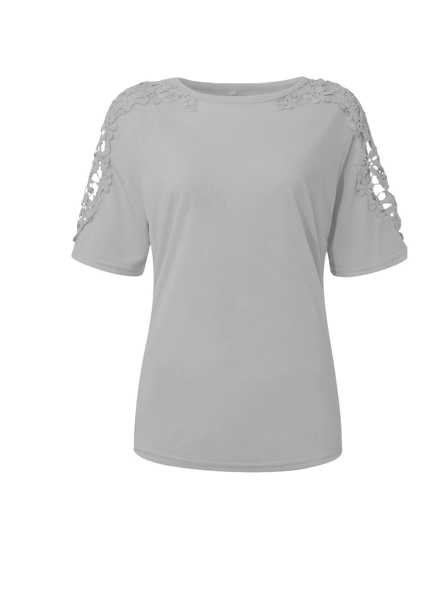 Charlotte – Elegant Lace Stitching Crew Neck T-Shirt for Women