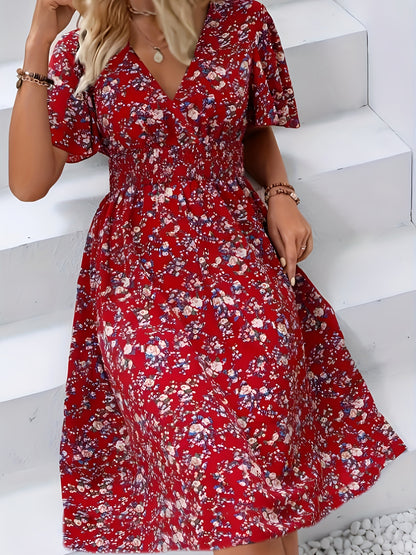 Laura – Floral Print Boho V Neck Dress