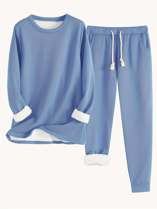 Arden-Crew Neck Long Sleeve Sweatshirt & Drawstring Pants Outfit for Women