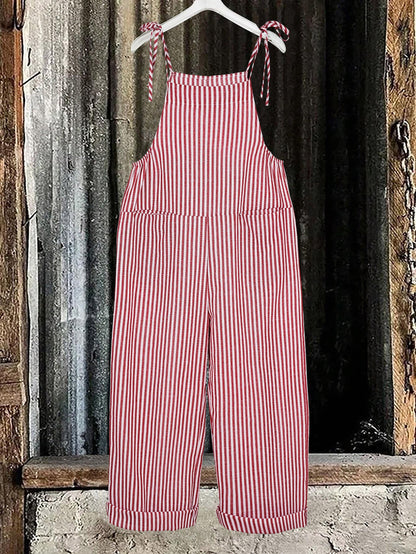 Linda – Striped Sleeveless Overalls with Tie Shoulders