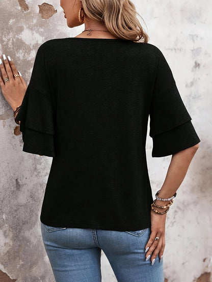 Alice - Flare Sleeve V Neck Blouse for Women