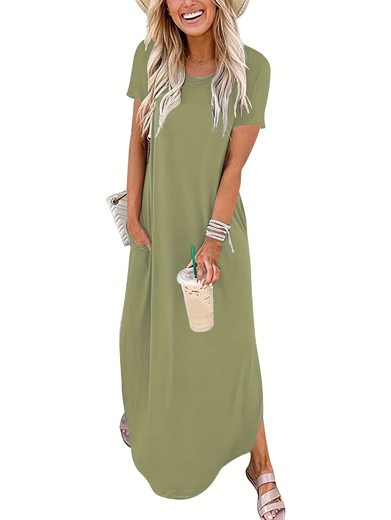 Riley - Maxi Dress with Loose Fit and Curved Hem for Women