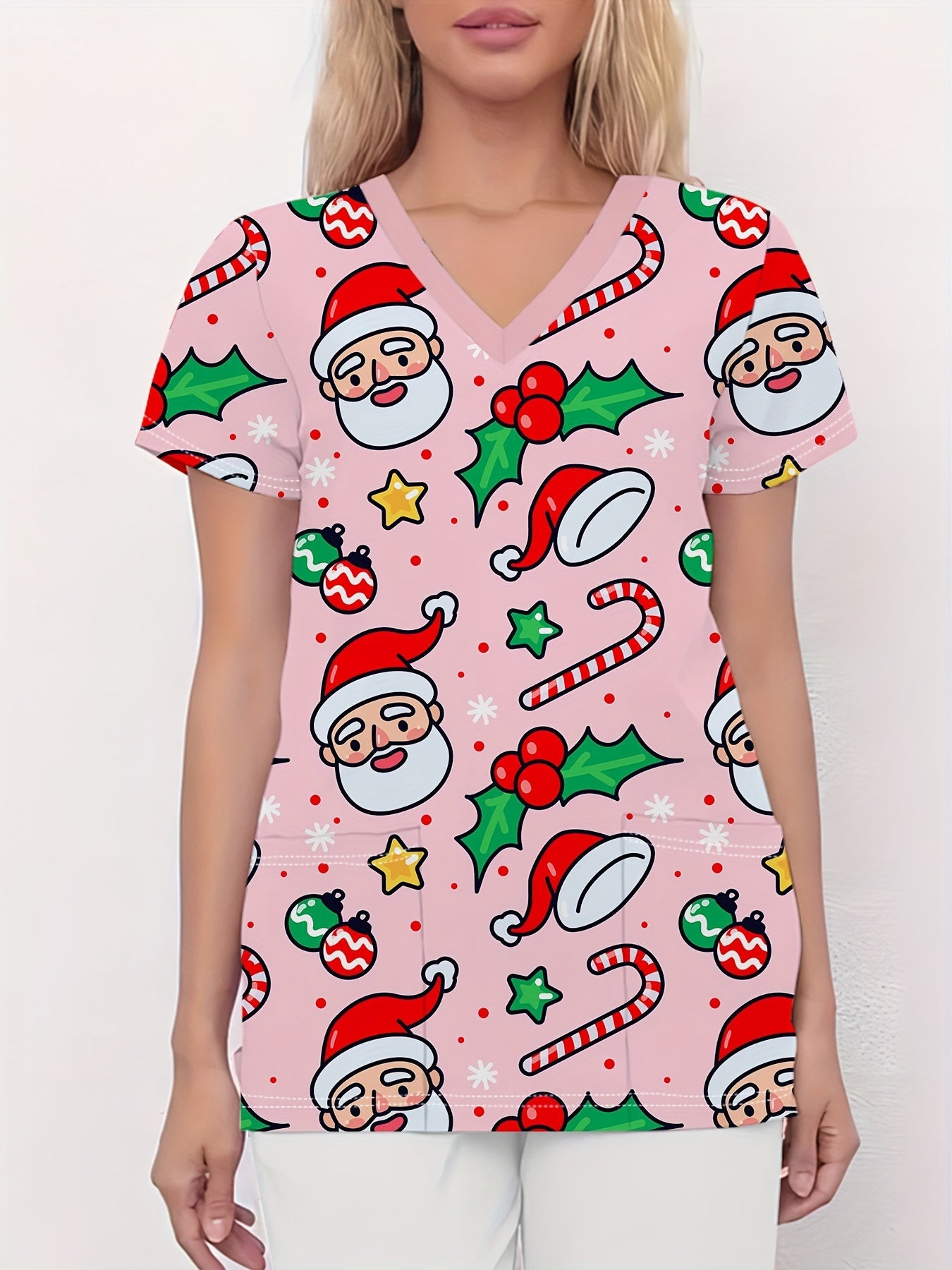 Liza - Scrub Shirt with Christmas Snowman Print for Women