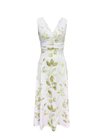 Kendall - Elegant Sleeveless Flowy Dress with  Floral Print and V-neck for Women