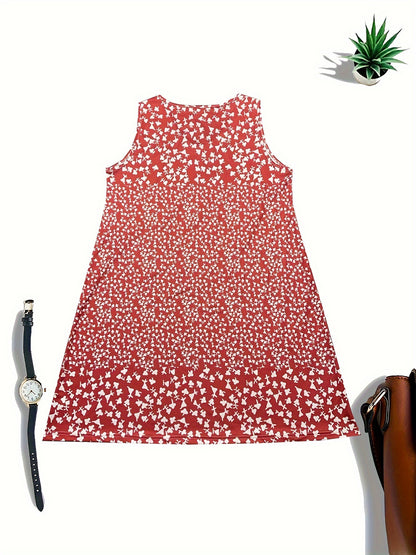 Matilda - Vintage Sleeveless Dress with Allover Print and V-neck for Women