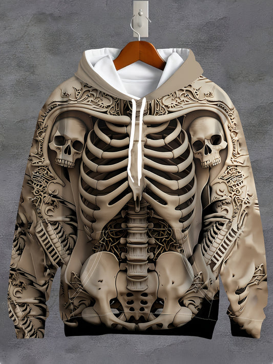 Willie - Casual Hoodie with 3D Skeleton Print and Kangaroo Pockets for Men