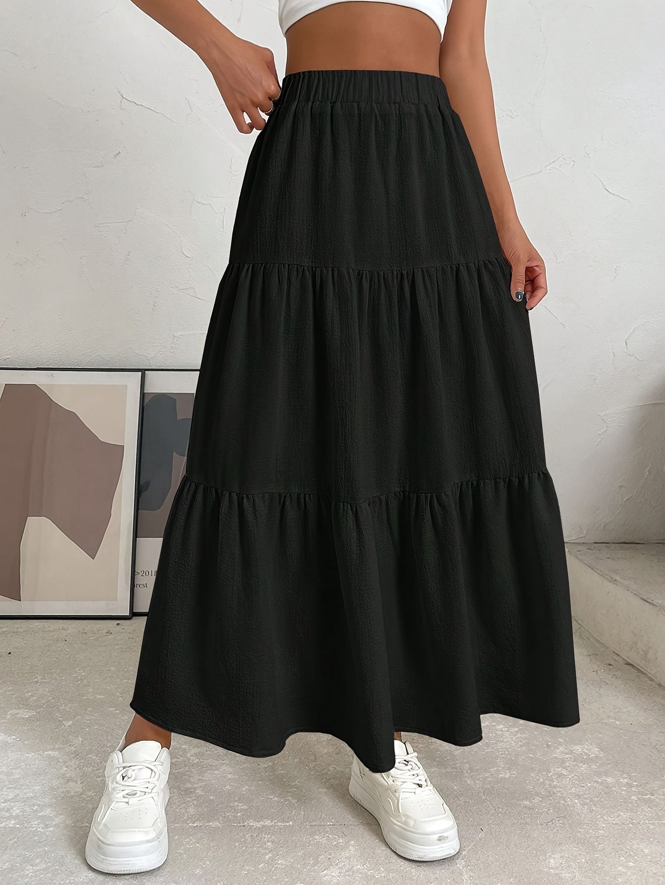 Georgia - Elegant High Waist Ankle Length Skirt with Ruched Hem for Women