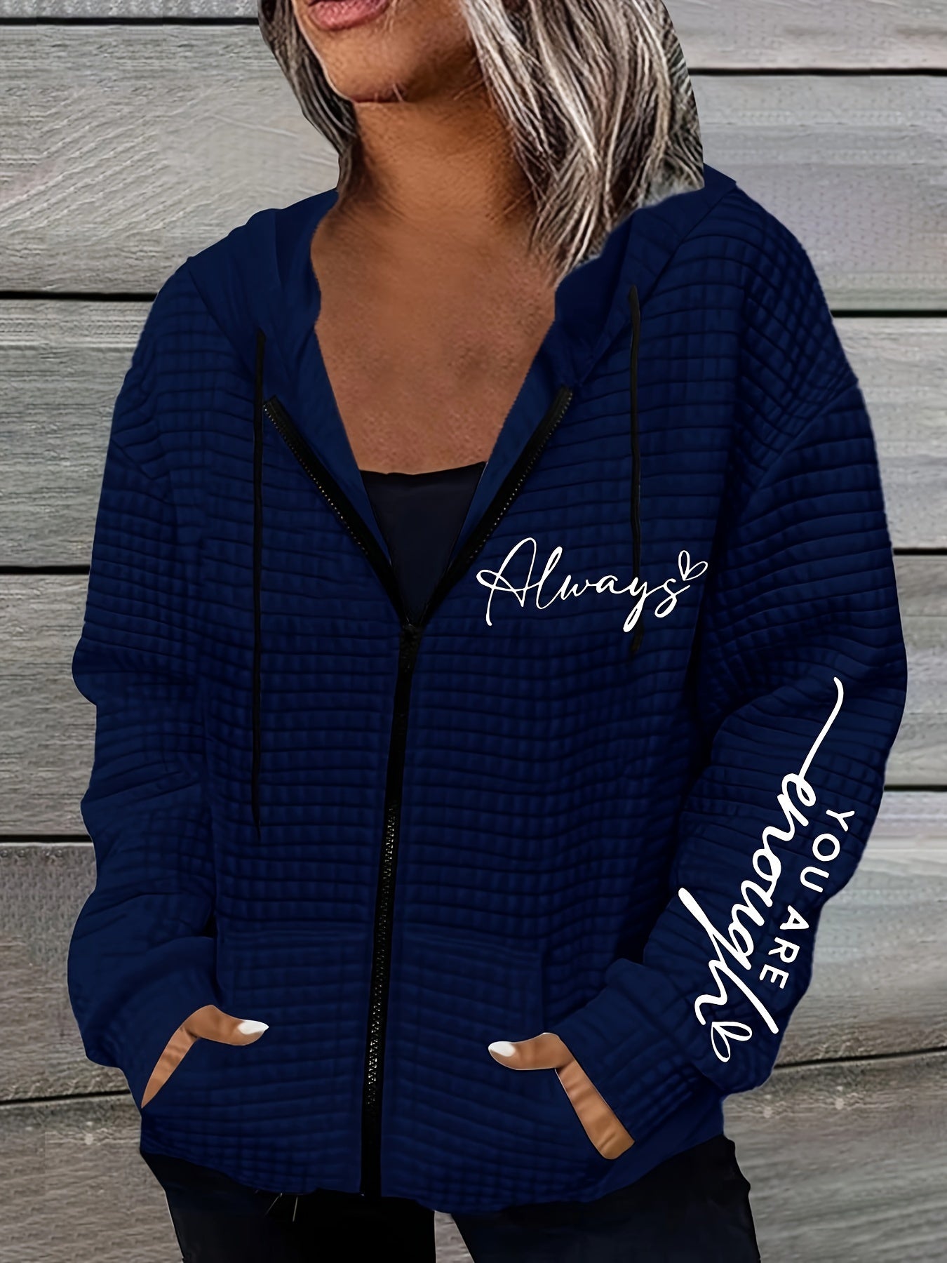 Sandra – Women's Casual Letter Print Hoodie with Zipper and Dual Pockets