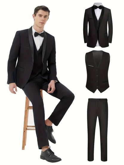 Matt – Men's Elegant 4pcs Suit Set with Vest, Tie & Lapel Collar