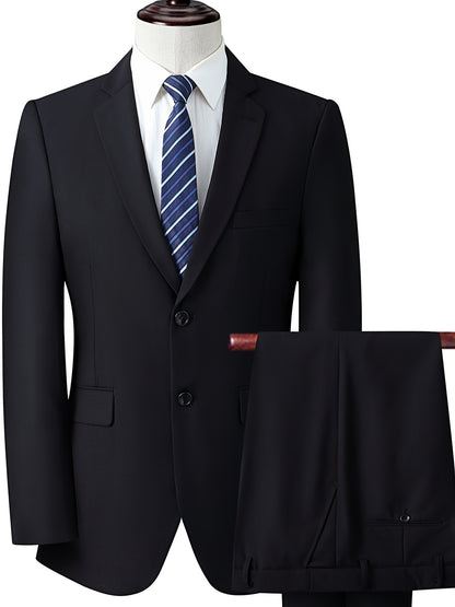 Thomas - Business Suit with Notch Lapel Collar Two Button Blazer and Regular Fit Suit Pants for Men