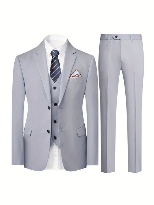 Jerick - 3-Piece Classic Suit Set with Single-Breasted Jacket + Vest + Trousers for Men