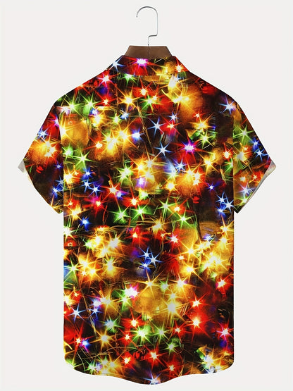 Barron - Casual Button-down Shirt with 3D Shining Fluorescent Stars Print for Men