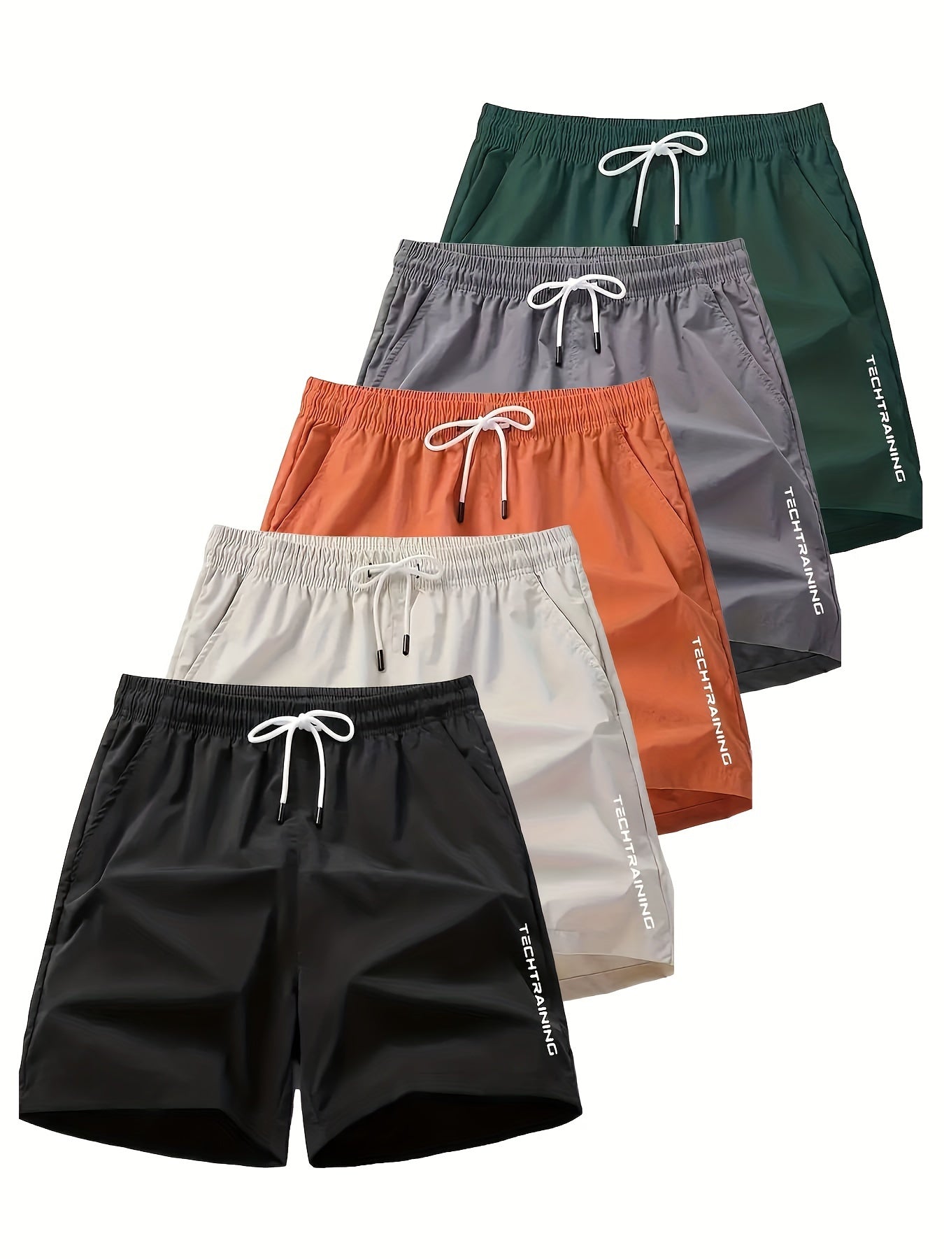 Dean - 5pcs Casual Shorts with Letters Pattern and Solid Color for Men