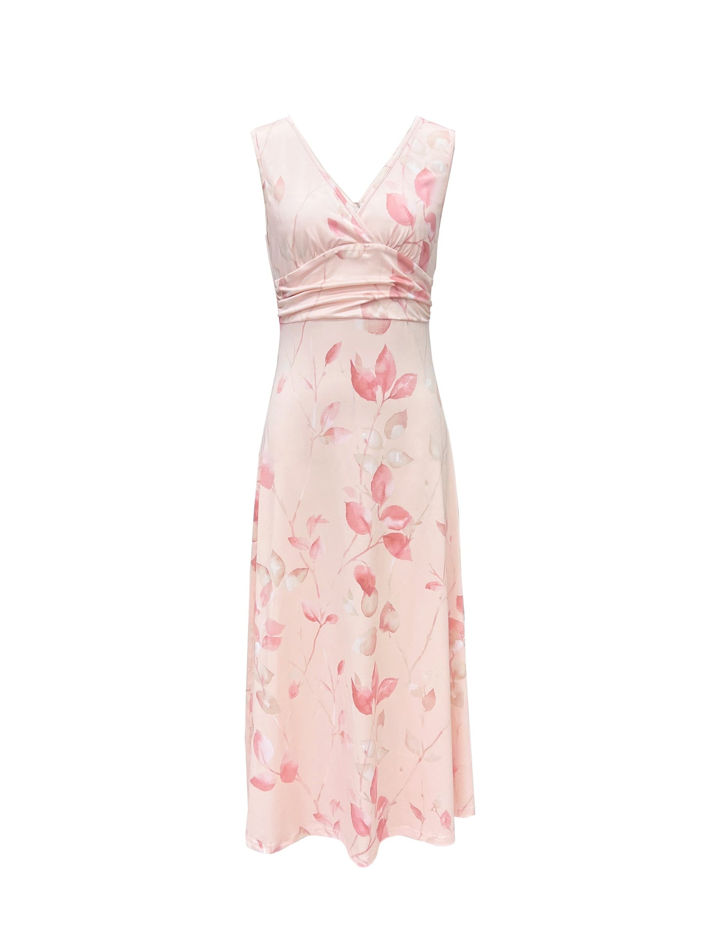 Kendall - Elegant Sleeveless Flowy Dress with  Floral Print and V-neck for Women