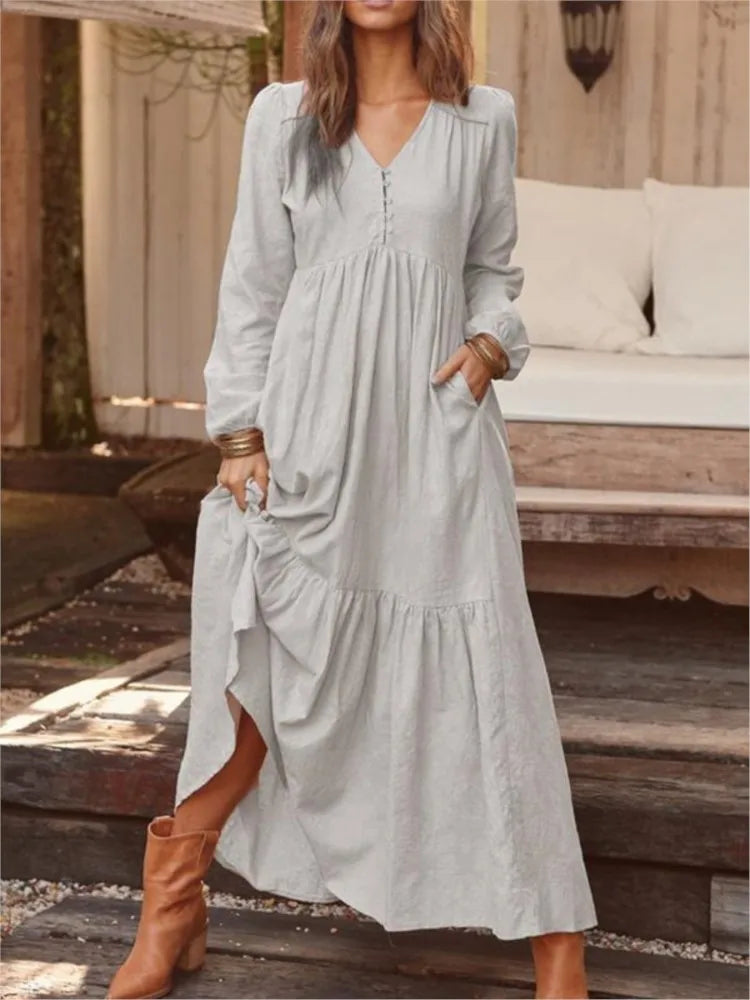 Elizabeth – Retro Cotton and Linen Buttoned Dress