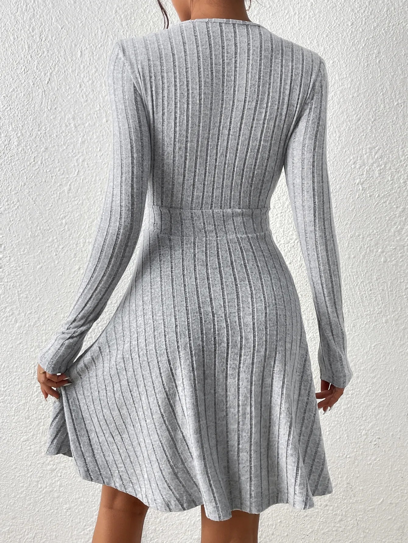 Stephanie – Mid-Length Knit Sweater Dress with V-Neck