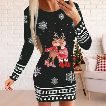 Imogen – Vintage Christmas Mini Dress with Reindeer Print