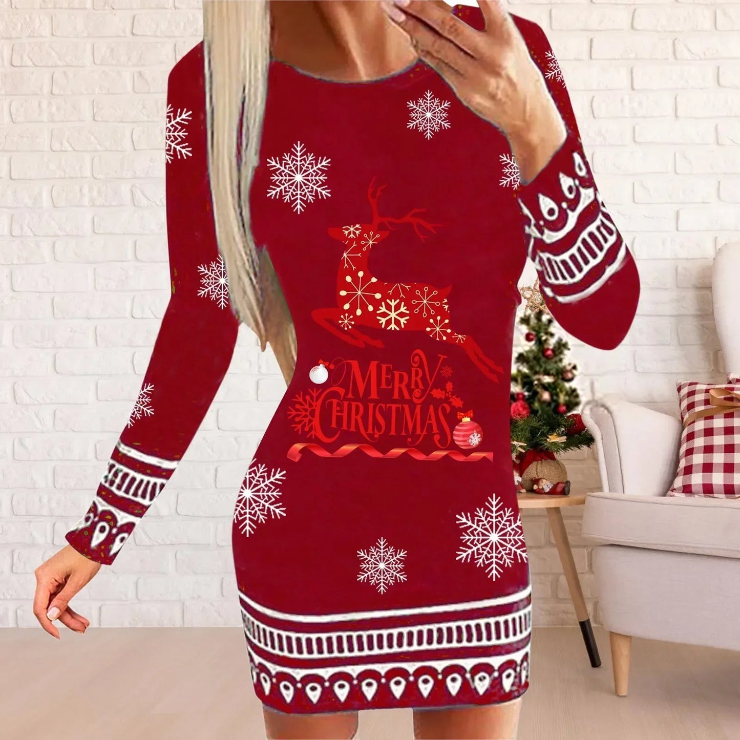 Imogen – Vintage Christmas Mini Dress with Reindeer Print