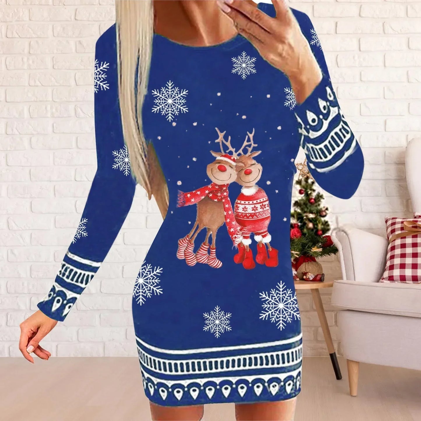 Imogen – Vintage Christmas Mini Dress with Reindeer Print